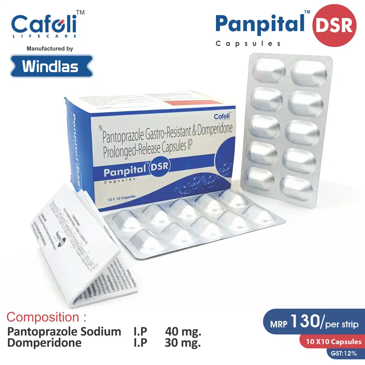 Domperidone (30mg) + Pantoprazole (40mg) Panpital DSR Capsule at best price in PCD Pharma Franchise for nausea relief and acid reduction.
